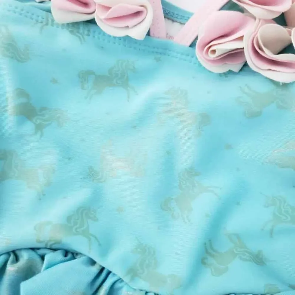 Floatimini Baby Swimsuit Floral, Gold Unicorn One Piece Girls Size 4